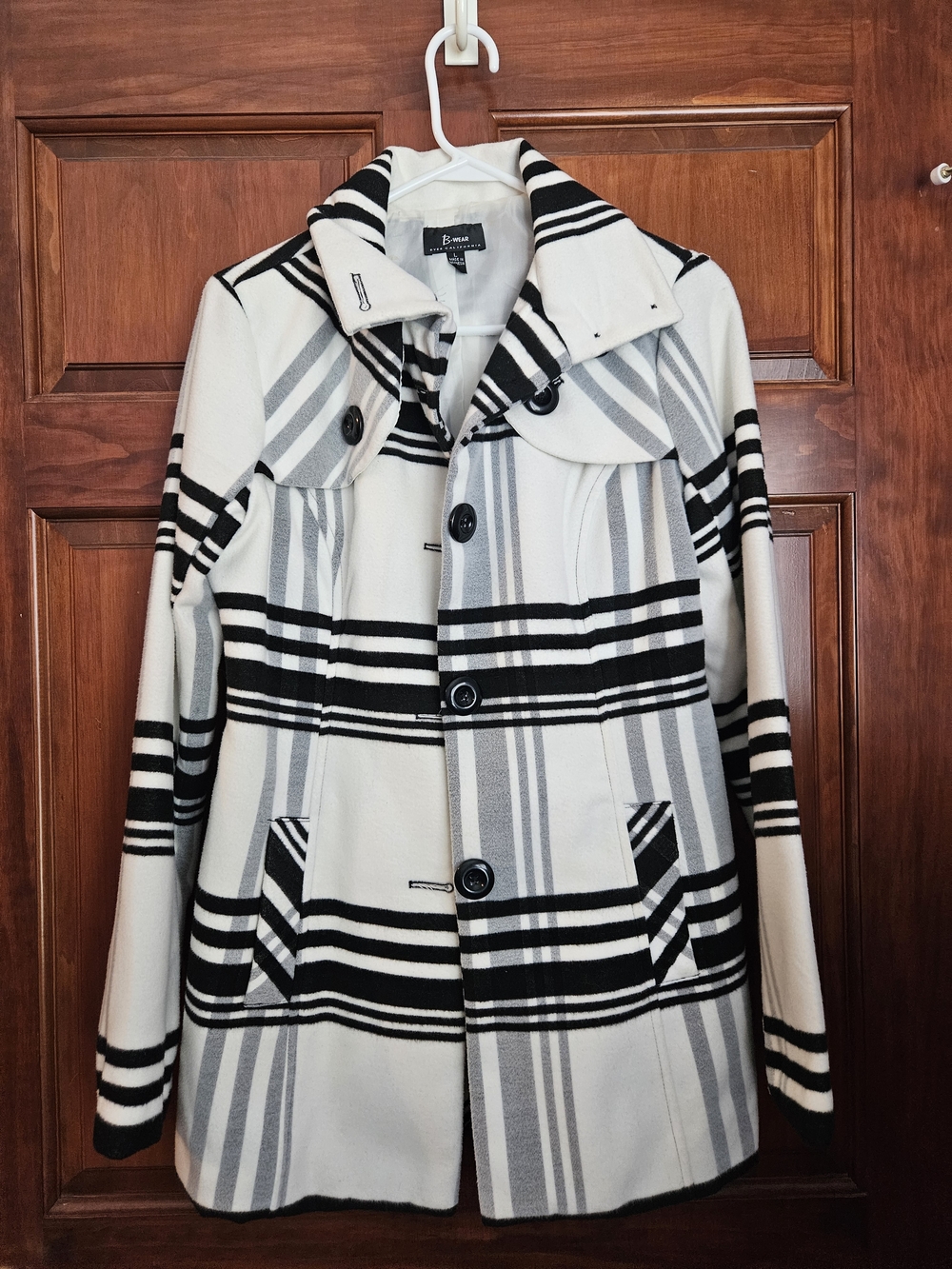 Black, White & Gray Plaid Pea Coat